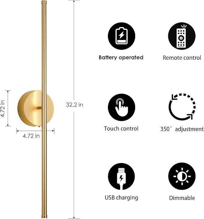 KARTOOSH Battery Operated Wall Sconces, Dimmable Wall Sconces Set of Two