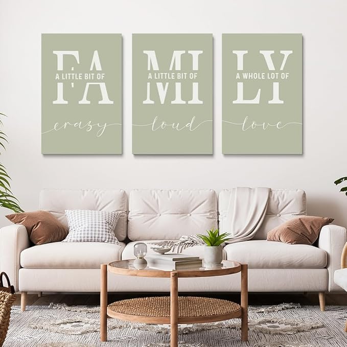 GUBIYU Farmhouse Family Wall Art Set of 3, Home Love Framed Canvas Prints