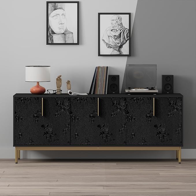 Erfoni Black Peel and Stick Wallpaper Black Floral Embossed Contact Paper