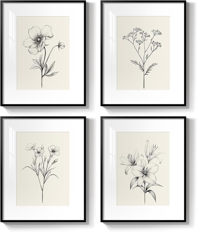 Framed Black and White Botanical Wall Art