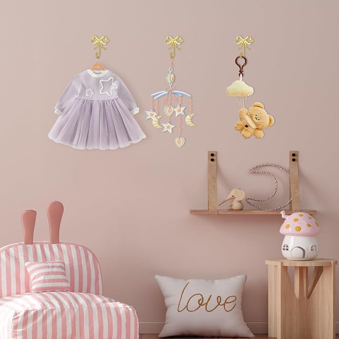 2Pcs Large Size Gold Bow Wall Hook, Metal Hook, Bow Room Decor Hooks