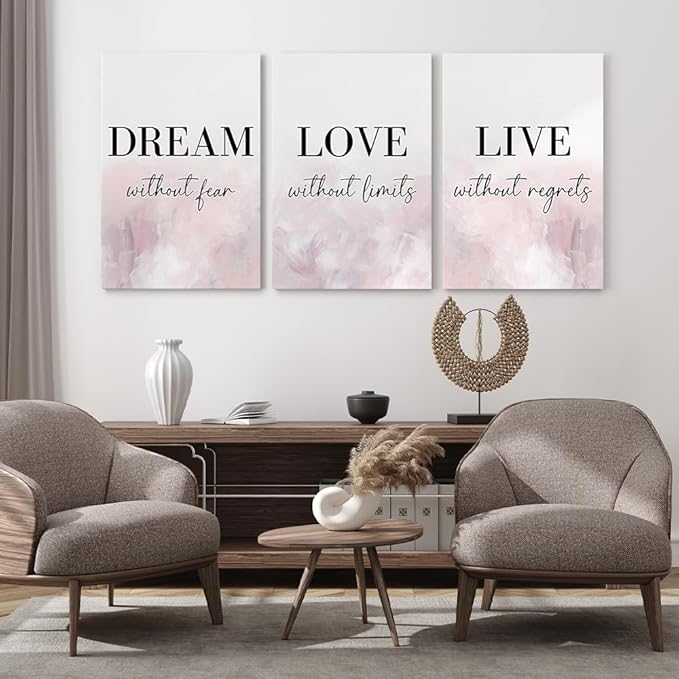 GUBIYU Love Decor for Bedroom Dream Live Quotes Posters Prints Set of 3 Pink