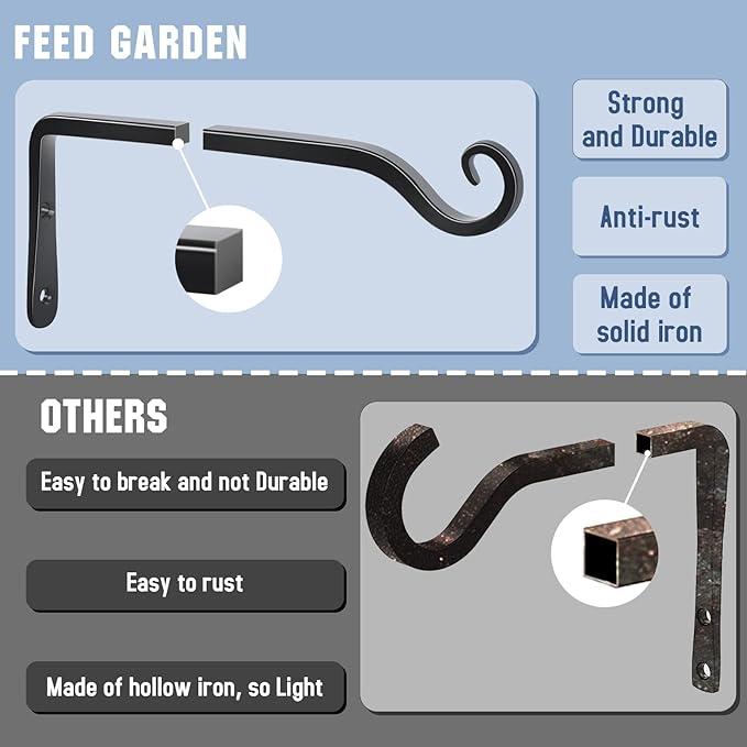 FEED GARDEN Wall Hooks for Hanging Plants 10 Inch