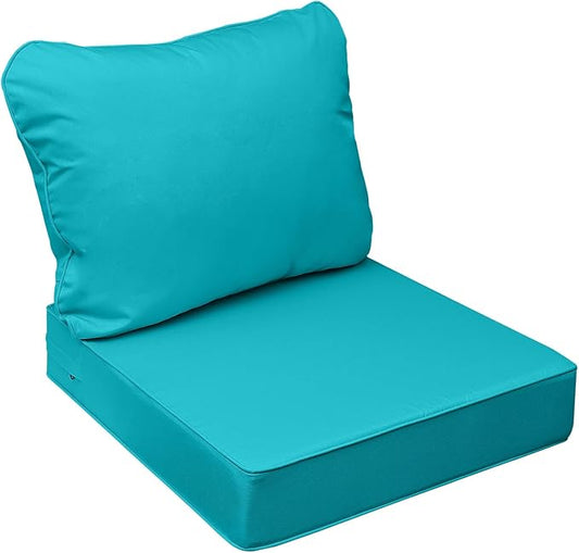 AAAAAcessories Outdoor Seat Cushions for Chairs, Fade-Resistant, Waterproof Patio Furniture Replacement Cushions, 21" x 19" x 3" + 21" x 19", Turquoise Blue