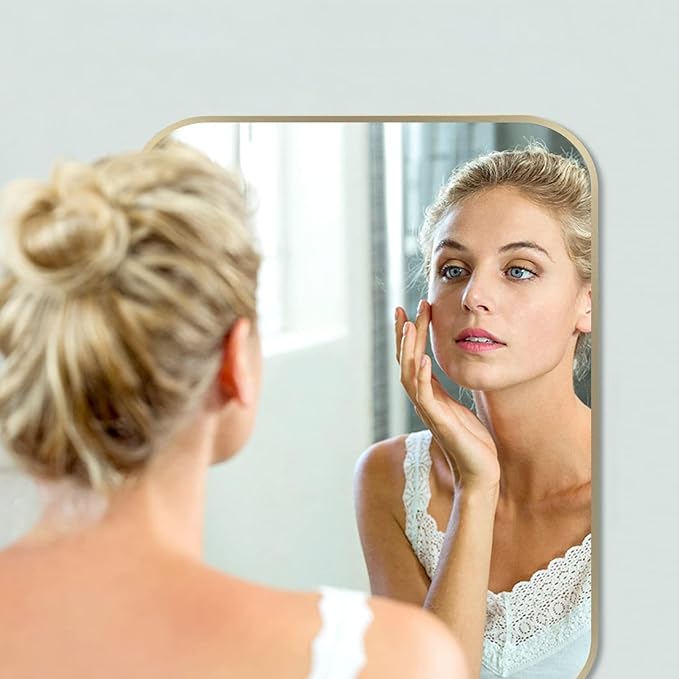 40x30 Inch Gold Bathroom Mirror, Brushed Gold Metal Framed Rectangular Mirror