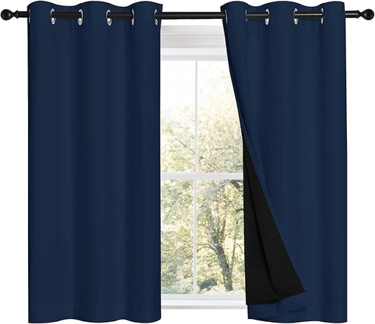 NICETOWN Navy 100% Blackout Curtains 45 inch Long 2 Panels Set, Thermal
