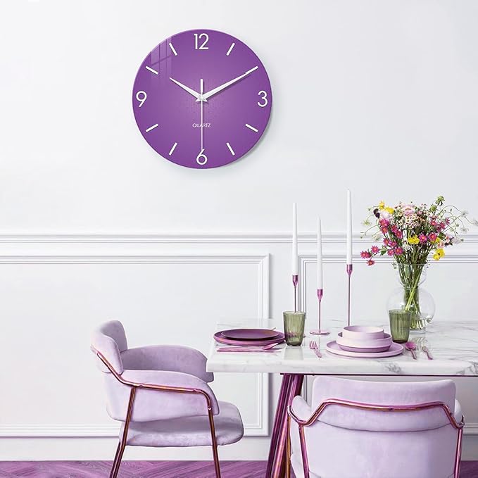 XFM Purple Wall Clock for Girls Bedroom Analog Simple Wall Clocks Battery