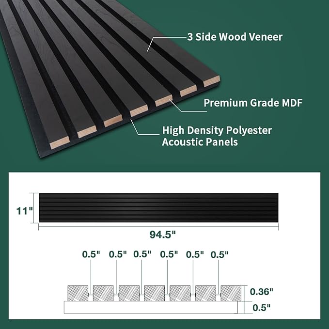Yuzzy 4 Pack Wood Panels for Wall, 94.5" x 11" Acoustic Wood Slat Wall Panel