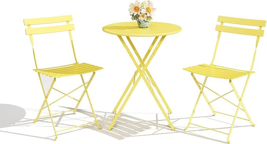 Patio Bistro Set, 3-Piece Outdoor Folding Table and Chairs, Premium Steel Frame Weather Resistant Conversation Sets of 2, Space Saving Patio Furniture for Backyard Balcony Porch Garden