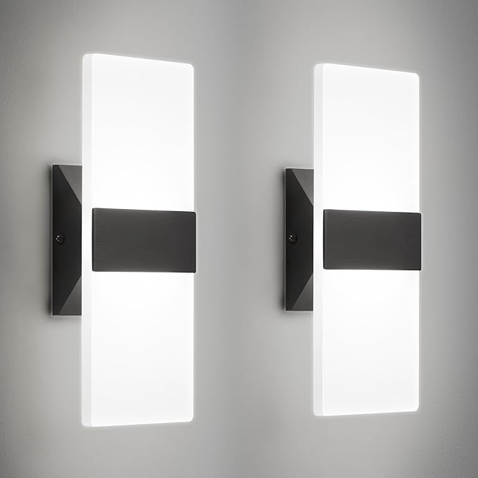 Modern LED Wall Sconces Set of Two, 12 Inch Indoor Dimmable Black Wall Lights