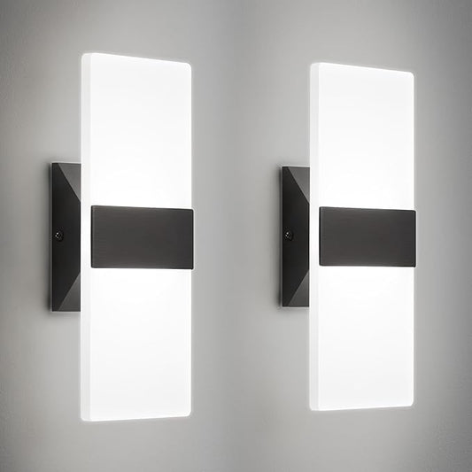 Modern LED Wall Sconces Set of Two, 12 Inch Indoor Dimmable Black Wall Lights