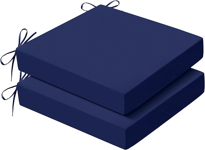 Outdoor Chair Cushions Set of 2, 22x22x3 Inch Waterproof & Fade Resistant Patio Furniture Seat Cushions with Ties, Square Outdoor Dining Chair Cushions for Lawn, Garden, Deck & Yard, Navy Blue