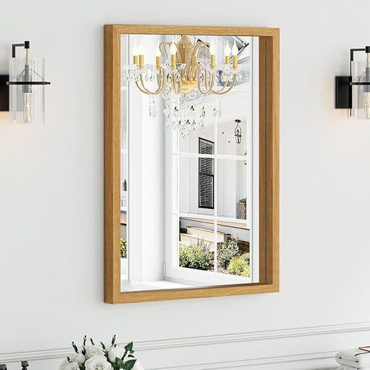 Syndra Natural Wood Frame Bathroom Mirror, 22x30'' Modern Vanity Mirror