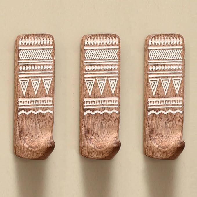 IndianShelf 10 LB- 12 Pieces Decorative Wood Adhesive Wall Hooks–Boho Peel and