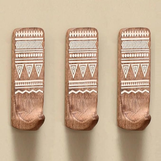 IndianShelf 10 LB- 12 Pieces Decorative Wood Adhesive Wall Hooks–Boho Peel and