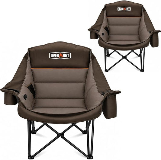 Overmont Gentle Heated Oversized Camping Chair for Adults - 3 Levels Seat & Back Separately Control - 500lbs Support Heavy Duty Padded Folding Chair Outdoor Garden Portable - Battery NOT Included