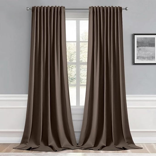 MIULEE Chocolate Brown Back Tab Blackout Curtains 108 Inch Long 2 Panels Set