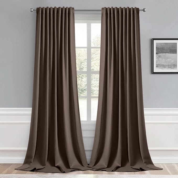 MIULEE Chocolate Brown Back Tab Blackout Curtains 120 Inch Long 2 Panels Set
