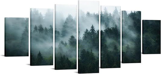 iKNOW FOTO XLarge 7 Panel Canvas Print Wall Art Misty and Fog Over Dark