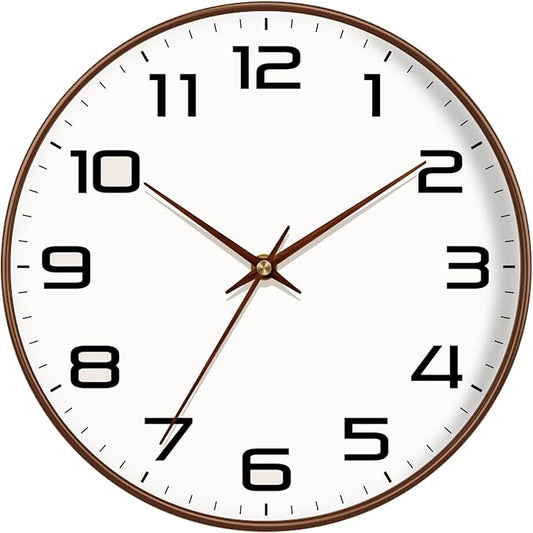 Woodgrain Wall Clock, Silent Non-Ticking Battery Operated Clock 10 Inch