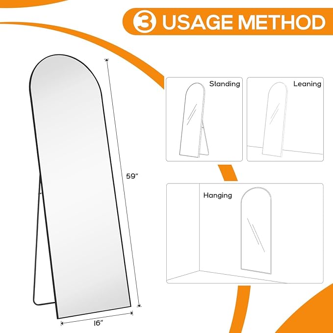Arched Mirror Full Length, Upgraded 16"x59" Body Wall Mirrors