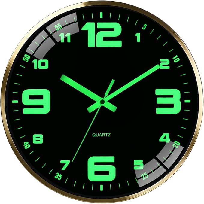 12-inch wall clock, powered by AA batteries, silent operation, large font
