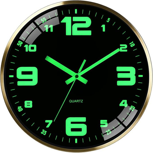 12-inch wall clock, powered by AA batteries, silent operation, large font
