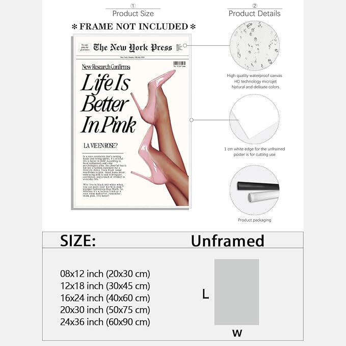 Trendy Baby Pink Poster 70s Canvas Prints The New York Press Wall Art Life Is