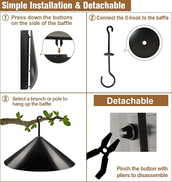 Garbuildman Squirrel Baffle for Bird Feeder Pole, Outside Hanging Mount Bird House Guard for Outdoor Shepherd’s Hook,19 Inch Diameter, 1 Pack