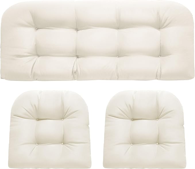 DANGHOOGY Wicker Chair Cushions, Waterproof Outdoor Loveseat Cushions for Patio Furniture, 3 Pieces Wicker Furniture Cushions, 1 Loveseat and 2 U-Shaped Cushions, Cream