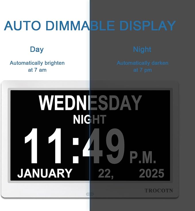 TROCOTN Dementia Clocks, Large Display Calendar Alarm Clock