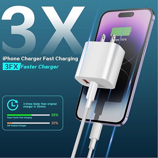 Fast Charger for iPhone,Dual Port A/C Apple iPhone Charger Fast Charging Block,2Pack Quick Double A/C iPhones Wall Chargers Adapter,6FT USB C to Lightning Cable for iPhone14 ProMax/13/12/11/XS/XR/iPad