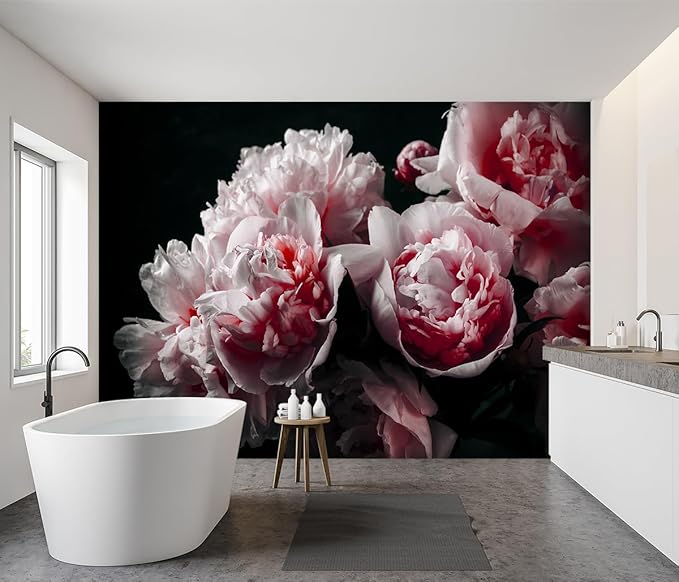 Black Peony Pink Floral Living Room Fabric Wallpaper Bedroom Bathroom Dark