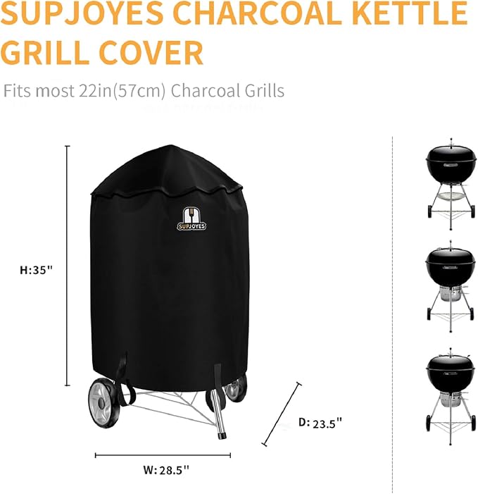 Grill Cover for Weber Charcoal Kettle, 22 Inch BBQ Grill Covers, Heavy Duty Waterproof Barbecue Accessories