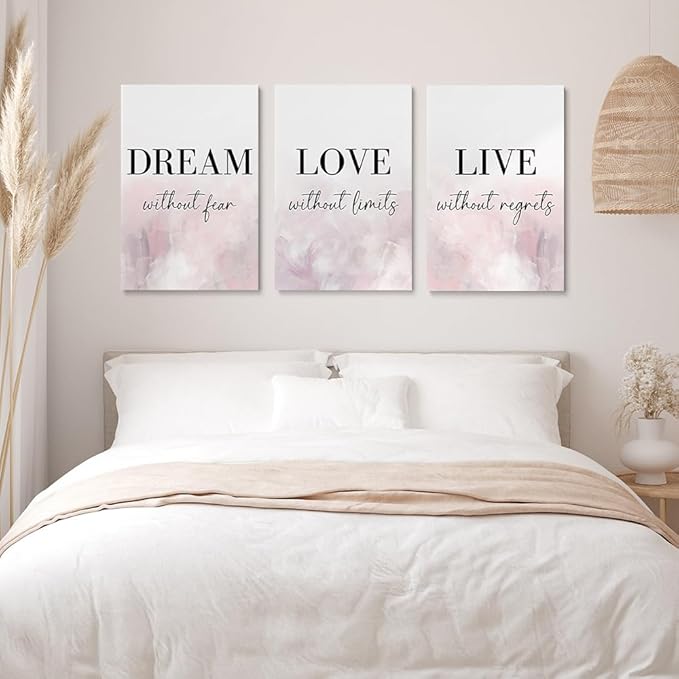 GUBIYU Love Decor for Bedroom Dream Live Quotes Posters Prints Set of 3 Pink