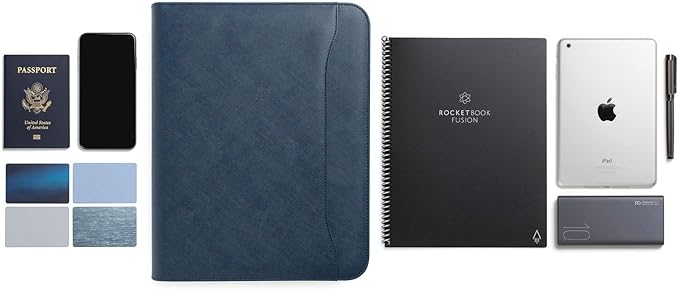 Forevermore Portfolios Portfolio Organizer - 3 Ring Binder with Notepad - 1.5 Inch Rings - Zippered Storage Pockets for Papers, Travel Documents, Presentation Folder, Cards, Passport, Tickets - Blue