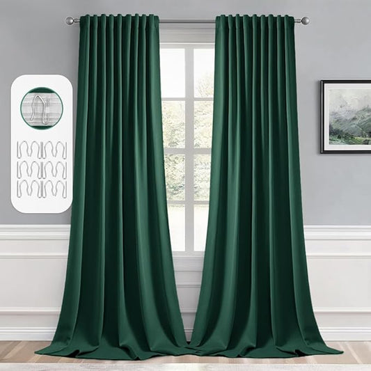 MIULEE Christmas Hunter Green Back Tab Blackout Curtain 96 Inch Long 2 Panels