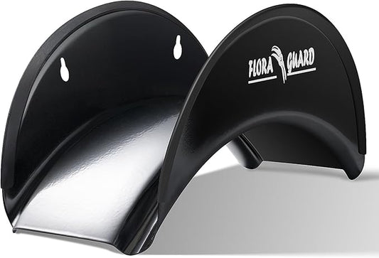 FLORA GUARD Garden Hose Holder, Heavy-Duty Hose Hanger, Holds Up to 125 ft, Garden Rack Wall Mount for Outside, Rust and Slip Resistant, Black