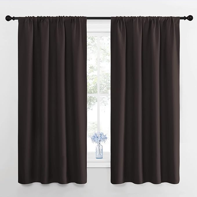 NICETOWN Window Curtains for Bedroom, Toffee Brown, 2 Panels, W42 x L48 -Inch