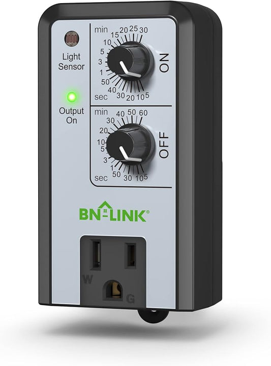 BN-LINK Short Period Repeat Cycle Intermittent Timer, Interval Timer - Day, Night, or 24 Hour Operation, Photocell Light Sensor Dusk to Dawn for Hydroponics Aquaponics Aeroponics