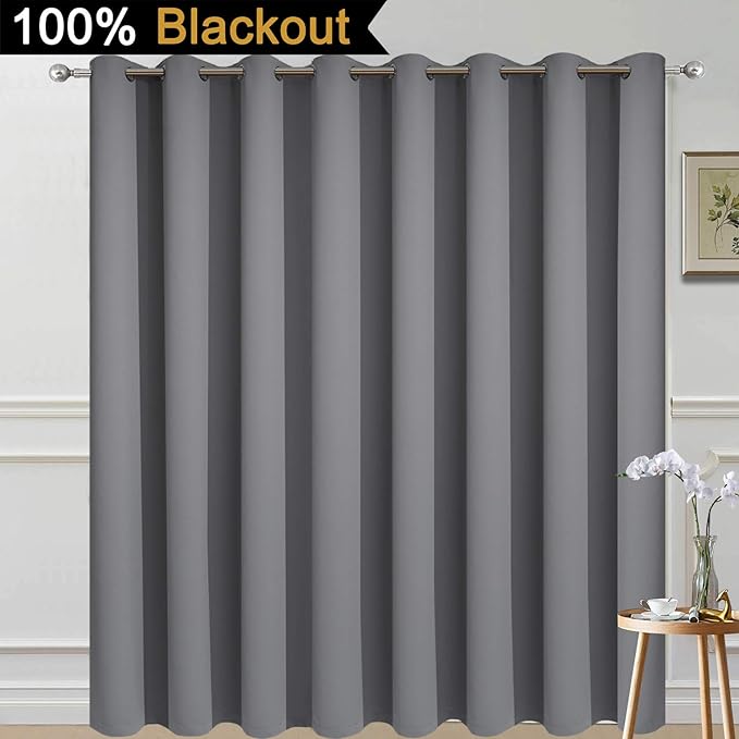 Yakamok Total Blackout Extra Wide Patio Sliding Door Curtains, Grommet Thermal