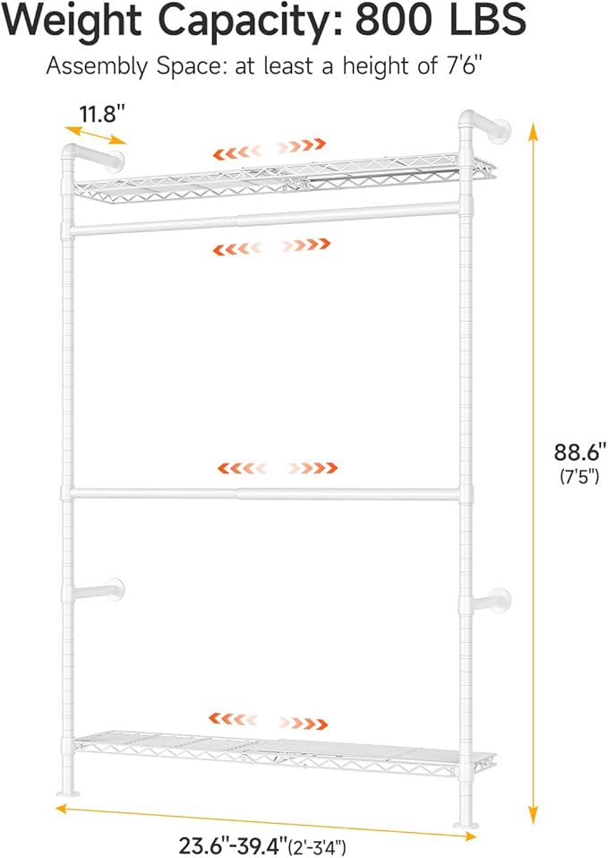 ONBRILL H1 Plus Expandable Wall Mounted Closet System, 2FT-3.3FT Closet