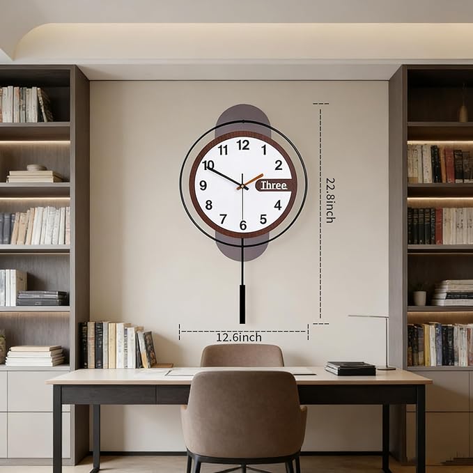 Dankeit Modern Wall Clock with Oak Wood Dial and Silent Movement, 12.6x22.8