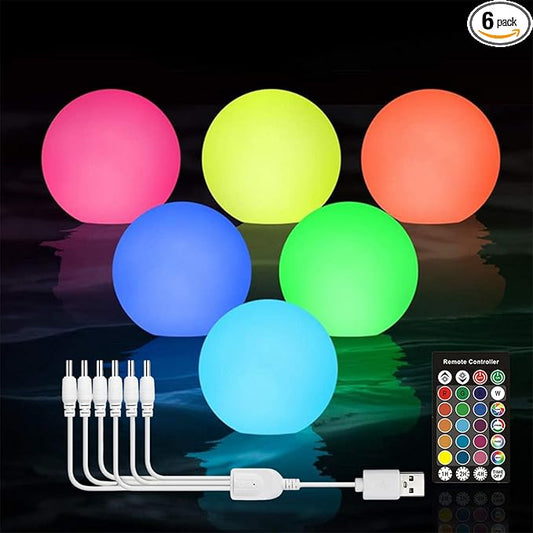 LED Ball Light,3-Inch Cordless Orb Light with Remote,16 Color Changing Night Light for Kids,Rechargeable Mood Lamp,IP68 Waterproof for Bath Tub Shower,Party,Christmas Decorï¼Pack of 6ï¼