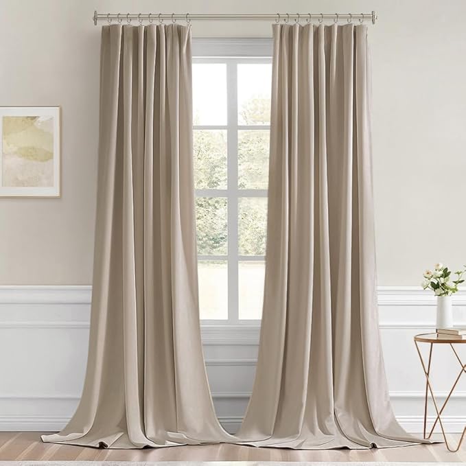 MIULEE Taupe Back Tab Blackout Curtain 96 Inch Long 2 Panels Set