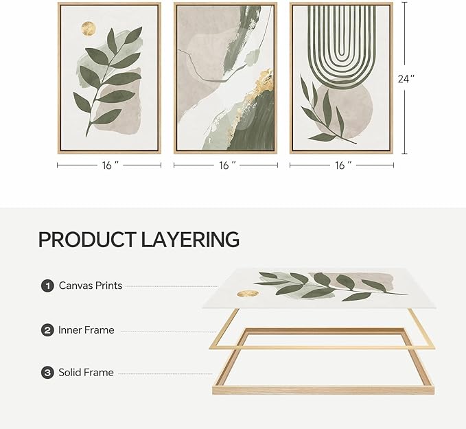 Large Framed Boho Sage Green Abstract Wall Art