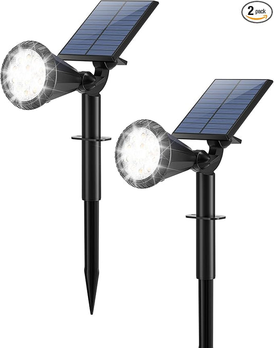 Tadyreal Solar Spot Lights Outdoor Waterproof 180Â° Adjustable Solar Powered Landscape Lights for Yard 4 Lighting Modes Solar Spotlights for Pathway Garden Outside Wall Pool Porch (2 Pack, Cool White)