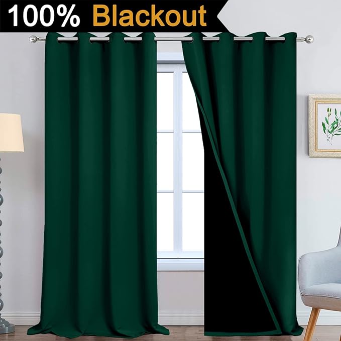 Yakamok 108 Inch Length 100% Blackout Window Curtain Panels, Full Light