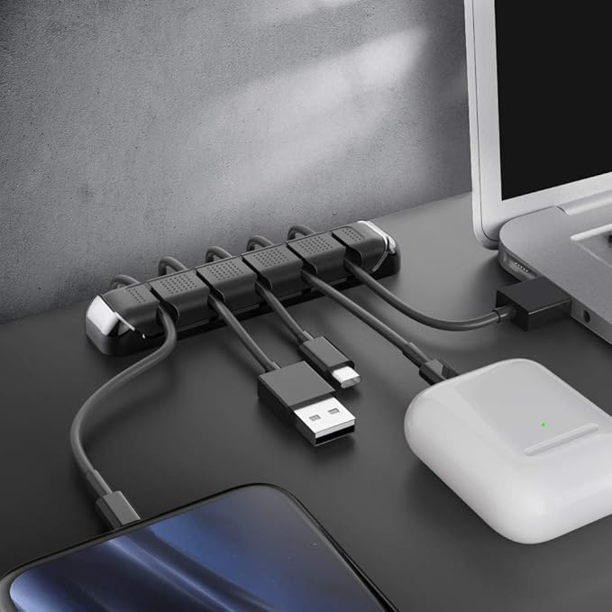 AHASTYLE Cable Organizer Holder 5 Slots Desktop Cord Wire Clips Keeper for Organizing USB Cable/Power Cord/Wire Home Office and Car (Black)