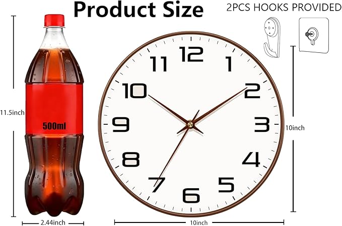 Woodgrain Wall Clock, Silent Non-Ticking Battery Operated Clock 10 Inch